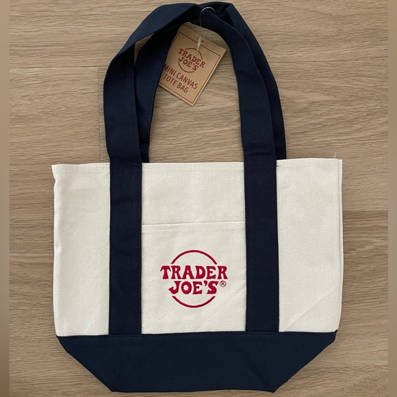 Trader Joe’s Mini Canvas Tote Bag NAVY BLUE - NEW With Tag - Picture 1 of 1